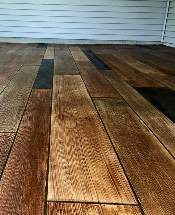 This image shows a floor that has a wood Stamped Concrete Flooring.
