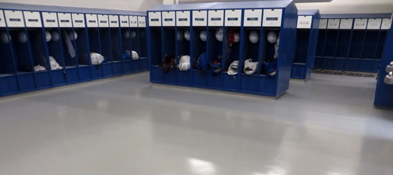 Commercial Epoxy School This image shows a locker room with an epoxy floor.