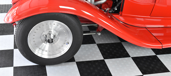 Epoxy Garage Floor Coating This image shows a cred classic car.