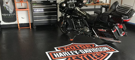 Garage Epoxy Nampa This image shows a motorcycle. Its a harley davidson.
