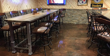 Restaurant Epoxy Floor This image shows a restaurant with a brown epoxy floor.