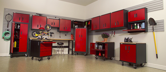 This image shows custom cabinets in a garage.