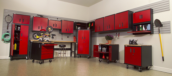 custom cabinets near me This image shows custom cabinets in a garage.